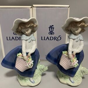 1円〜 2体 極美品 LLADRO リヤドロ きれいな花ばかり 陶器人形 陶器 人形 置物 オブジェ 花 インテリア フィギュリン 箱付き