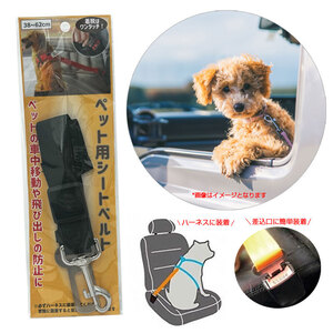 ペット用シートベルト ブラック 小型・中型犬用 38～62cm 飛び出し防止に 猫不可 ハーネスに着用 ハイハイ HH-1037