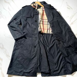 美品/XXL BURBERRY LONDON バーバリー ロンドン トレンチコート ロング 着丈約100cm ノバチェック 黒 大きいサイズ 52 メンズ アウター