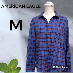 AMERICAN EAGLE アメリカンイーグル　シャツ　チェック　青シャツ　M