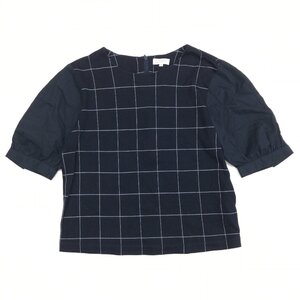 MACKINTOSH PHILOSOPHY マッキントッシュ ドッキング パフスリーブ プルオーバー チェック シャツ 38(M) ネイビー カットソー ブラウス