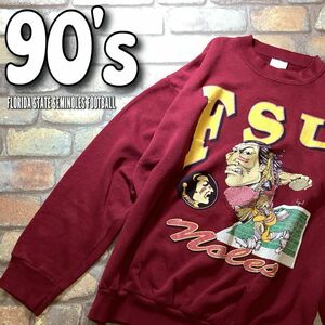 ★90’s USA古着★【FSU フロリダ州立大学 セミノールズ】BIGプリント ヴィンテージ スウェットシャツ【M~L位】エンジ カレッジ LA1-089