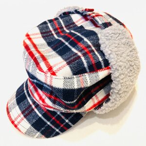 grace hats　グレースハット　フライト キャップ　裏ボア　ホワイト/ネイビー/レッド系　チェック柄