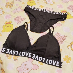 Eco E75 上下セット ブラパン ショーツ パンティ ブラジャー 女性下着 ブラック LOVE