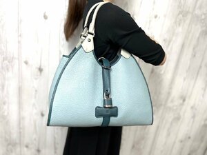 極美品 LOEWE ロエベ アナグラム トートバッグ ハンドバッグ ショルダーバッグ バッグ レザー ブルーグレー A4可 64158L