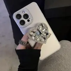 韓国♡ iPhone16 pro max ハートグリップ　ケース　シルバー