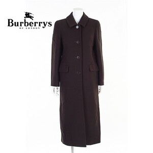 A5527/ビンテージ 極美品 秋冬 BURBERRY バーバリー ウール 無地 裏地チェック 総柄 ロング 膝丈 ステンカラーコート 9AR 茶/レディース