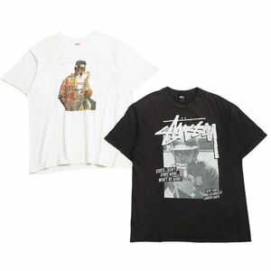 TI2029 USA製 Supreme/シュプリーム+メキシコ製 STUSSY/ステューシー 2点セット メンズL 半袖Tシャツ クルーネックカットソー 白/グレー系