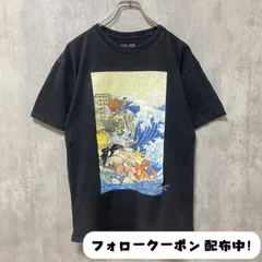 古着 used　JUSTICELEAGUE　ジャスティスリーグ　半袖　プリントTシャツ　黒　ブラック　DCコミックス　アメコミ　浮世絵　レトロ　デザイン　ストリート　クルーネック　春夏服　メンズ　レディース