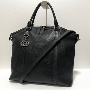 【0944】美品 GUCCI グッチ 2way ハンドバッグ ショルダーバッグ インターロッキング A4.PC収納 レザー ブラック 黒 メンズ レディース 