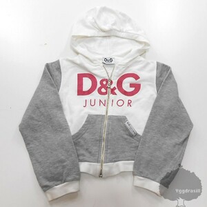 YGG★本物 D&G JUNIOR ジップアップ パーカー 白グレー 80 90 キッズ 子供服 フード付き フード 白×灰