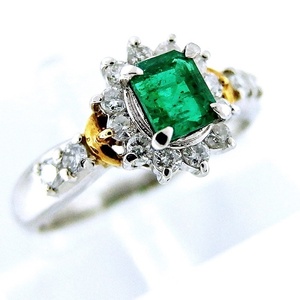 Pt900/K18 ★リング　エメラルド0.47ct ５月誕生石◇ダイヤ0.32ct ●13-号【中古】 /30926