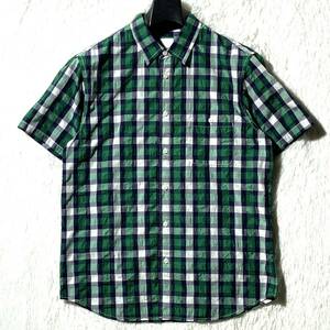 THE NORTH FACE★名作★NR21613★S/S MALLARD SHIRT★光沢シャリ系 機能素材 半袖チェックシャツ 爽やか好配色 緑 紺 白 M ノースフェイス