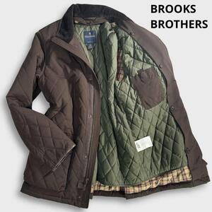 美品 ブルックスブラザーズ レザートリム キルティングジャケット M BROOKS BROTHERSE ブラウン メンズ 裏地 チェック柄