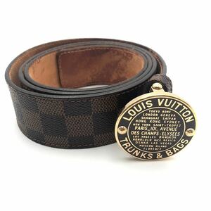 1円 LOUIS VUITTON ルイヴィトン N6875 ダミエ エベヌ サンチュール ブラウン系 ロゴバックル ゴールド金具 レザーベルト