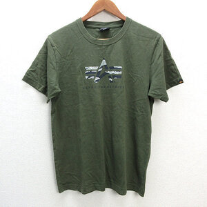 k■アルファ/ALPHA INDUSTRIES ビッグプリントTシャツ【M】緑カーキ/MENS■244【中古】