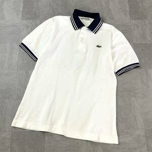 80’s CHEMISE LACOSTE シュミーズラコステ 鹿子 半袖 ポロシャツ メンズ M相当 ホワイト ネイビー ゴルフ golf