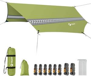 グリーン 350*300cm VILLEY タープ キャンプタープ サンシェルター テントタープ 天幕 3.5x3m PUコーティ