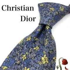 【極美品】〇Christian Dior 〇ネクタイ 〇フラワー柄 〇ネイビー