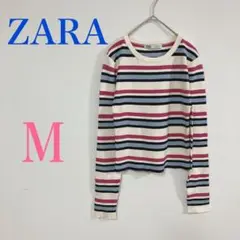 ZARA ストライプ 長袖 Tシャツ M ザラ カジュアル