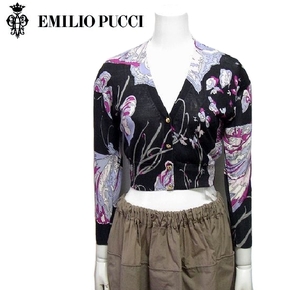 【16万新品！】EMILIO PUCCI エミリオ プッチ エレガント シルクニット カーディガン ブラック XSサイズ(7号) 本物 SALE