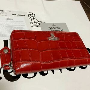 送料込●新品●価5万 Vivienne Westwood ラウンドジップ長財布 赤A ワニ革風本牛革 ヴィヴィアン ウエストウッド ビビアン レザー 大容量