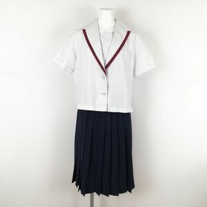 1円 セーラー服 スカート 上下2点セット 大きいサイズ 夏物 赤1本線 女子 学生服 兵庫太子東中学 白 制服 中古 ランクC NA7878