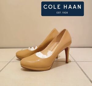 送料720円 COLE HAAN 6 1/2B エナメル パンプス ヌーディベージュ コールハーン パテント ヒール レディース 23.5cm