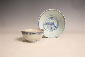 中国美術 青花花卉紋碗 南京染付茶碗 二点（N211）