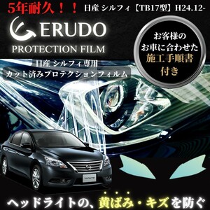 車種専用カット済保護フィルム 日産 シルフィ 【TB17型】年式 H24.12-R3.10 プロテクションフィルム ヘッドライト【透明/スモーク/カラー】