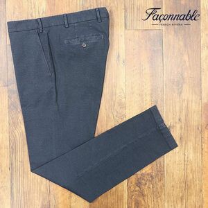 1円/秋冬/Faconnable/56サイズ/脚長スラックスパンツ グーンと伸縮 ガーメントダイ こなれ感 ノータック キレカジ 新品/紺/ネイビー/if245/