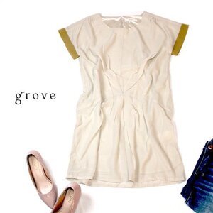 ☆☆ 美品 (株)ワールド grove グローブ ☆☆ 可愛い バイカラー シフォン チュニックワンピース M 春 夏 22C06