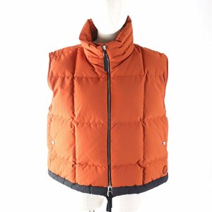 極美品○モンクレール ジーニアス 2 2021年製 DEMETRIA GILET ロゴワッペン グリッドキルティング ダウンベスト 橙 0 正規品 レディース