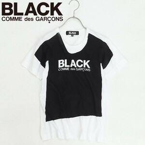 ◆BLACK COMME des GARCONS ブラック コムデギャルソン ロゴデザイン コットン 半袖 Tシャツ 白 ホワイト×ブラック S