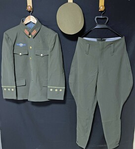 ◆大日本帝國陸軍 軍服上下＋帽子（昭和19年）セット 大尉 階級章 襟章 航空胸章 旧日本軍 上着 ズボン ミリタリー 戦前 当時物