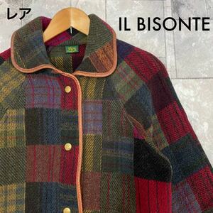 レア IL BISONTE イルビゾンテ イタリア製 ウールジャケット コート マルチカラー レディース サイズ 玉SS1107