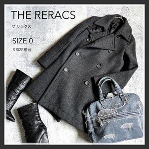 【THE RERACS】リラクス メルトンウール ウール混 Pコート ピーコート ショートコート灰 希少小さいサイズ XSサイズ ゆったり身頃