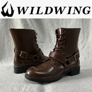 ★ 未使用品 WILDWING WWM-0001 25.0cm BROWN ワイルドウイング 本革 ファルコン ライディングブーツ サイドジップ 防滑ソール A51220-7