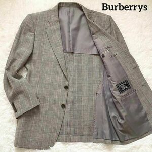 A97 美品　Burberrys　バーバリー　テーラードジャケット　グレー系　チェック柄　灰色系　A6表記（L相当）　麻25％