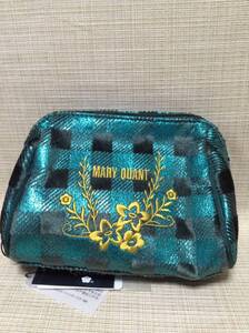 マリークヮント コスメチックス グリーン(緑) チェック柄 【MARY QUANT】 日本製 メイクポーチ,化粧ポーチ,コスメポーチ,小物入れ