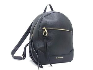 1円 ■極美品■ Salvatore Ferragamo フェラガモ ガンチーニ レザー リュックサック バックパック レディース ブラック系 FD4487