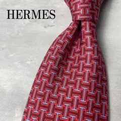 美品 HERMES エルメス H柄 総柄 ネクタイ レッド 赤