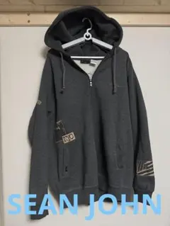 古着　SEAN JOHN XL ショーンジョン　グレー　灰色　パーカーフルジップ