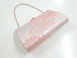 101124# 【1円～】銀糸草花模様織り出し和装バッグ