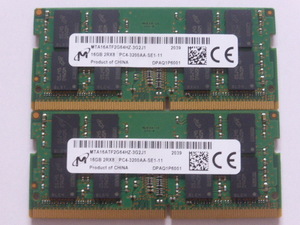 メモリ ノートパソコン用 1.20V Micron DDR4-3200 PC4-25600 16GBx2枚 合計32GB 起動確認済です