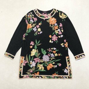 ●LEONARD FASHION レオナール ファッション 花柄 ワンピース チュニック シルク混 金ボタン 日本製 ブラック系 sizeL レディース 0.29㎏●