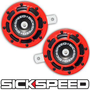 SICKSPEED ホーン レッド JDM USDM シックスピード ラッパ スタンス 丸型 汎用 12V クラクション 赤 マルコ