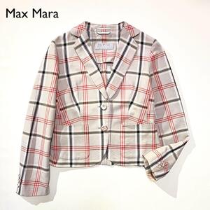 J65　Max Mara　グランチェック柄テーラードジャケット　カラー　銀タグ