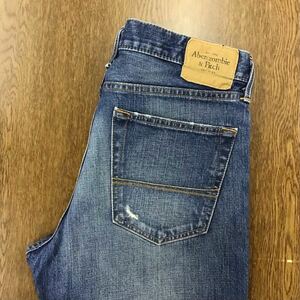 【FF415】Abercrombie&Fitch W32 L30 色落ち加工 ダメージ加工 ジーンズ ジーパン デニムパンツ メンズブランド古着 アバクロ 送料無料