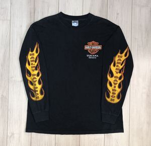 Harley Davidson Flame ビンテージ ロンT ロングスリーブ Tシャツ XL ハーレーダビッドソン フレイム柄 ファイヤーパターン 炎 黒 ブラック